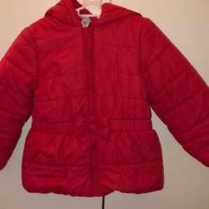 Red puff jacket